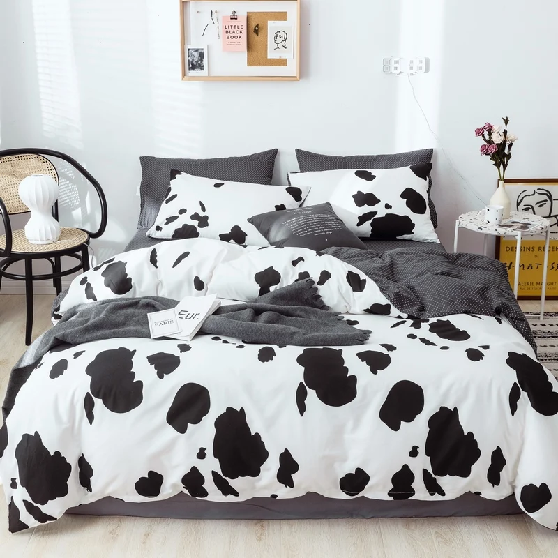 

Cow pattern 3/4Pcs Pure cotton Bedding Set Queen King Size Bed Linens Reactive Printing Duvet Cover Set Home Bed Set Bedclothes