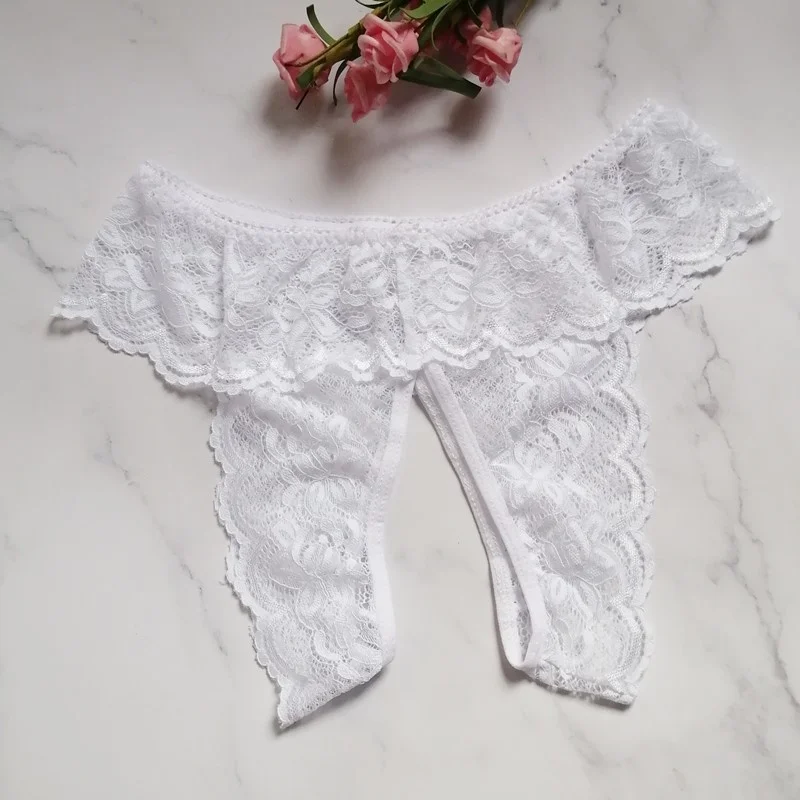 White XL, XXL, XXXL размера плюс женское нижнее белье, сексуальные кружевные трусики для секса, открытая промежность, нижнее Белье для сна, женские эротические стринги, g-стринги - Цвет: White