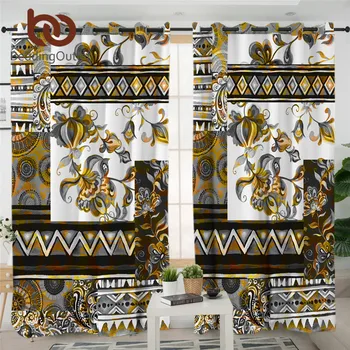 

BeddingOutlet Patchwork Pattern Curtain Watercolor Window Curtain Geometric Stripes Kitchen Curtain Ethnic Flowers cortinas 1pc