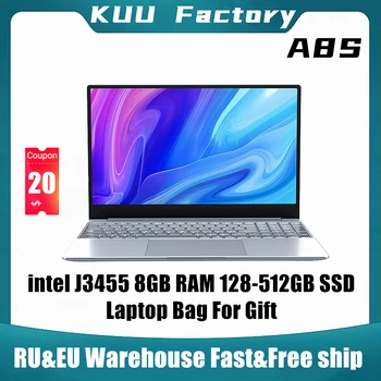 KUU A8S 15.6 inch Student Laptop 8GB RAM 128GB256GB SSD Notebook For intel J3455 Quad Core Ultrabook With Webcam Bluetooth WiFi