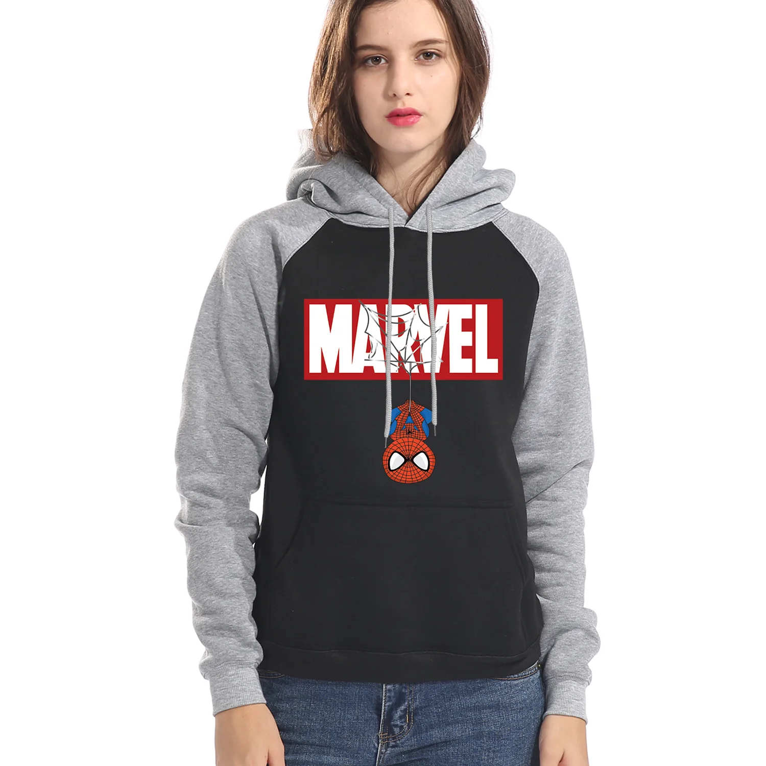 gray black 6 Marvel, супергерой, Человек-паук, женские толстовки, свитшоты, Осень-зима, теплая толстовка,, Мстители, повседневный пуловер с капюшоном - Цвет: gray black 6