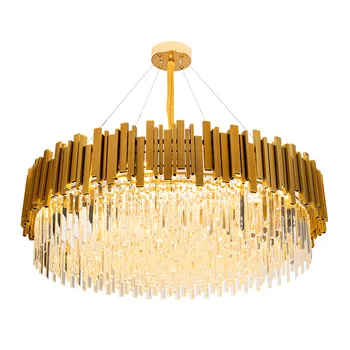 

LED Postmodern Stainless Steel Crystal Chrome Golden Chandelier Lighting Lustre Suspension Luminaire Lampen For Foyer