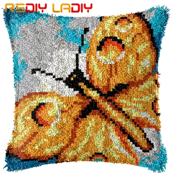 

Latch Hook Cushion Butterfly Pre-Printed Canvas Cushion Front Acrylic Yarn Crocheting Pillow Case Kits Hobby & Crafts Home Decor