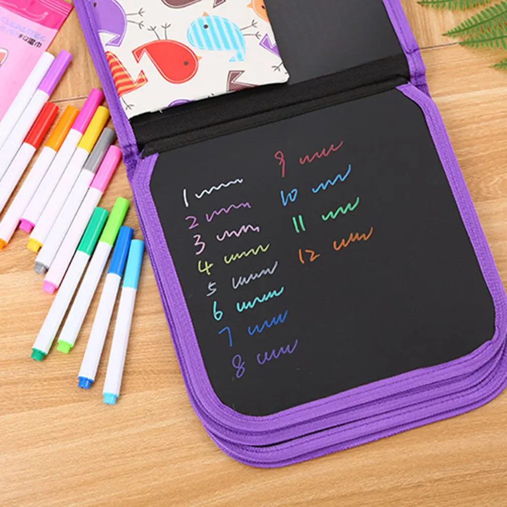 

Portable Repeated Erasable Board Drawing Book Graffiti Painting Coloring Book DIY Double-sided Blackboard Drawing Board 12 Pens