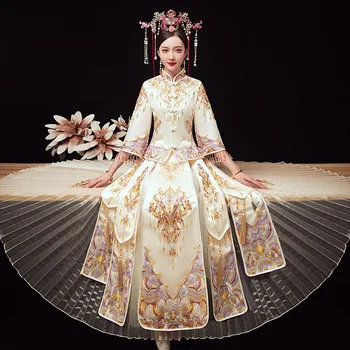 

Classic Chinese Traditional Ancient Royal Wedding Dress Cheongsam Womens Overseas Chinese Style Bride Embroidery Cheongsam