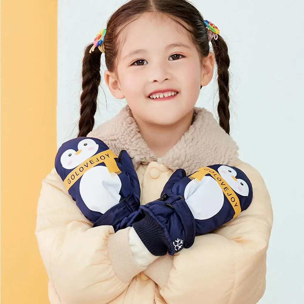 Детские зимние лыжные перчатки с милыми героями мультфильмов, уличная водонепроницаемая ветрозащитная рукавица, двухслойные толстые теплые перчатки для детей, девочек и мальчиков