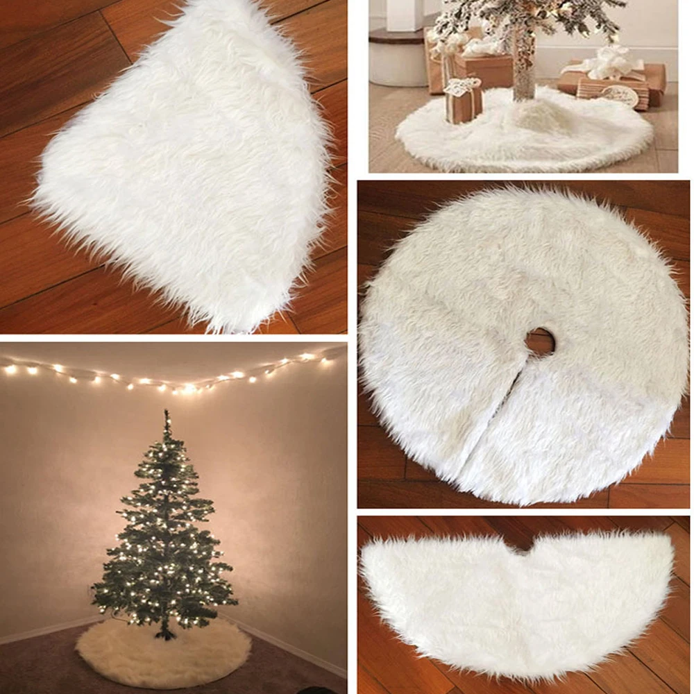 

White Plush Christmas Tree Skirts Fur Carpet Merry Christmas Decoration for Home Natal Natal Tree Skirts New Year Decoration