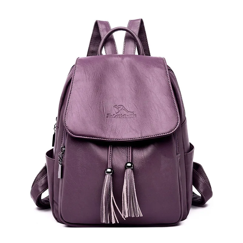 Модный женский рюкзак Mochilas из овечьей кожи с кисточками, Женская дорожная сумка, рюкзаки, школьные рюкзаки для девочек-подростков - Цвет: Purple