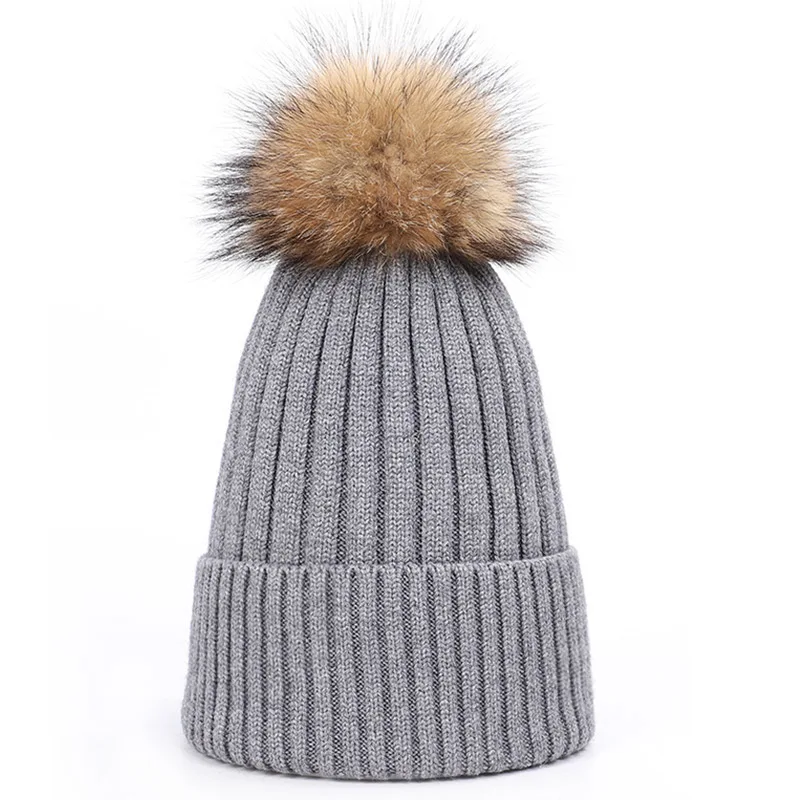 Gray-1 Новинка зимы, помпоновая шапочка skullies, теплая утолщенная шапка, мягкая шапка, вязаная шапка-носок, мешковатая Хлопковая женская шапка - Цвет: Gray-1