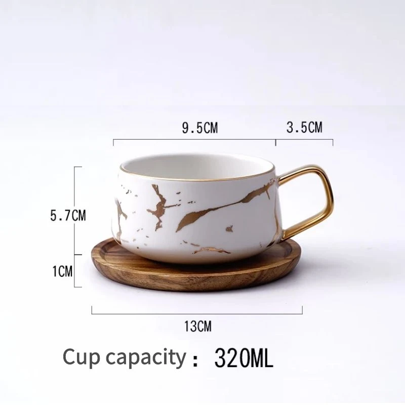 Tazza Caffè In Ceramica Con Manico E Dettagli In Foglia Oro – Capacità 340ml, Adatta A Tè E Cappuccino, Lavabile In Lavastoviglie