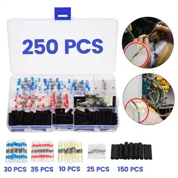 

250Pcs/box Electrical Wire Connectors Heat Shrink Wire Sorder Terminal Insulated Solder Sleeve Tube Waterproof Butt Connectors
