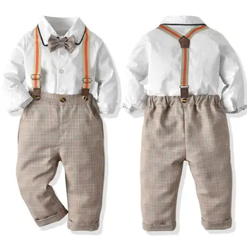 

Emmababy Toddler Kid Baby Boy Gentleman Outfits Party Sets Long Sleeve Shirt Tops Bib Pants Overalls Autumn