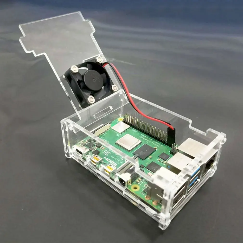 Для Raspberry Pi 3 акриловый корпус Прозрачная коробка корпус + вентилятор процессора + 3 шт. алюминиевый радиатор для Raspberry Pi 3 Model B Plus