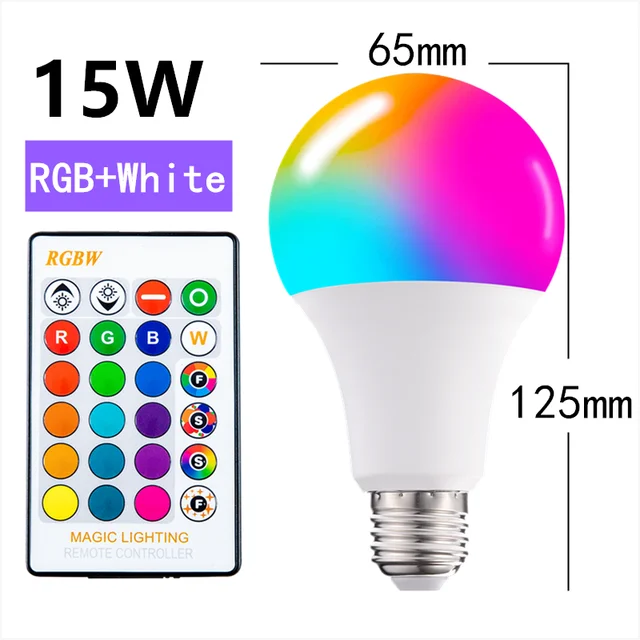 E27 Smart Control Lamp led RGB Light Dimmable for home  RGBW Led Lamp Colorful Changing led bulb Lampada RGBW White Decor Home 15WRGB White