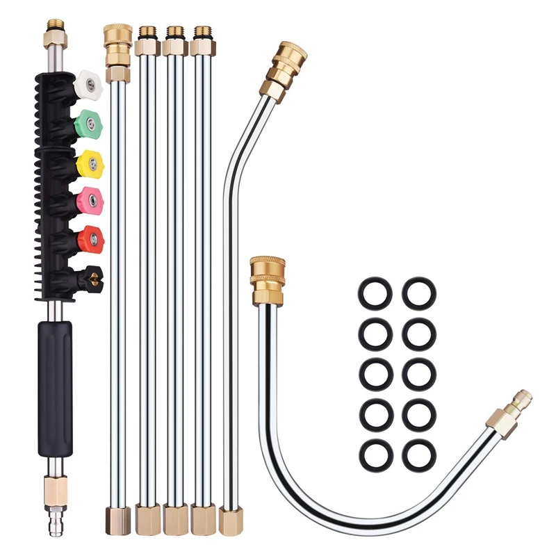 

Pressure Washer Wand Extension, 7.5 Ft Replacement Lance with 6 Spray Nozzle Tips,30 Degrees Curved Rod,Gutter Cleaner, 10 Repla