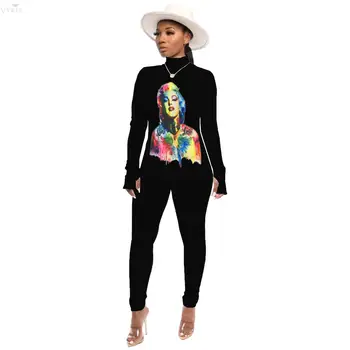 

Winter Outfits Women Tracksuit Half Turtleneck Full Sleeve Two Piece Set Suit Top And Pants Printed Casual Fitness Women Outfits