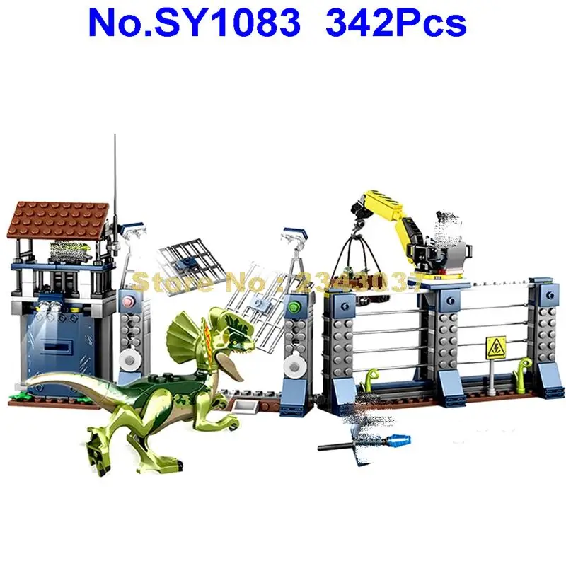 

sy1083 342pcs jurassic dilophosaurus outpost attack dinosaur dragon building blocks Toy
