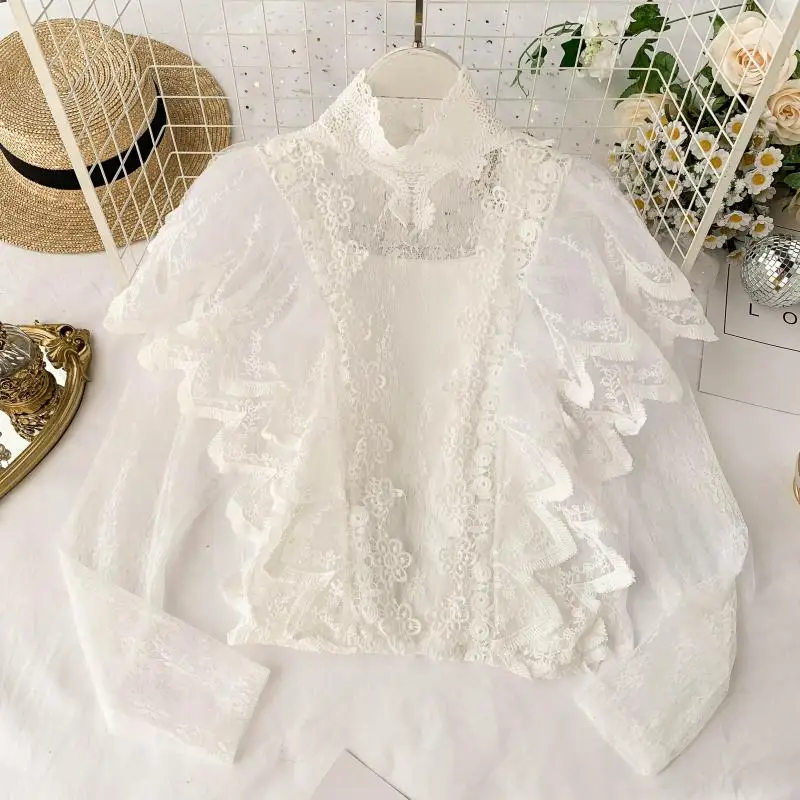 Кружевная рубашка Новинка осени 2019 Женская французская Ретро блузка дворцового