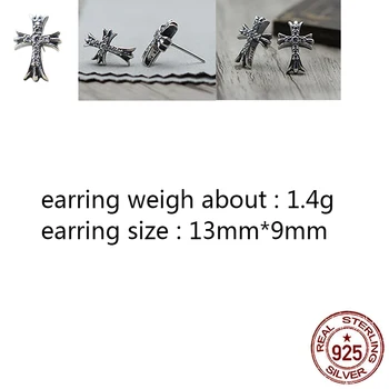 

E09-1 S925 sterling silver earrings personality retro fashion wild punk hip-hop style cross inlaid stone simple girl birthday