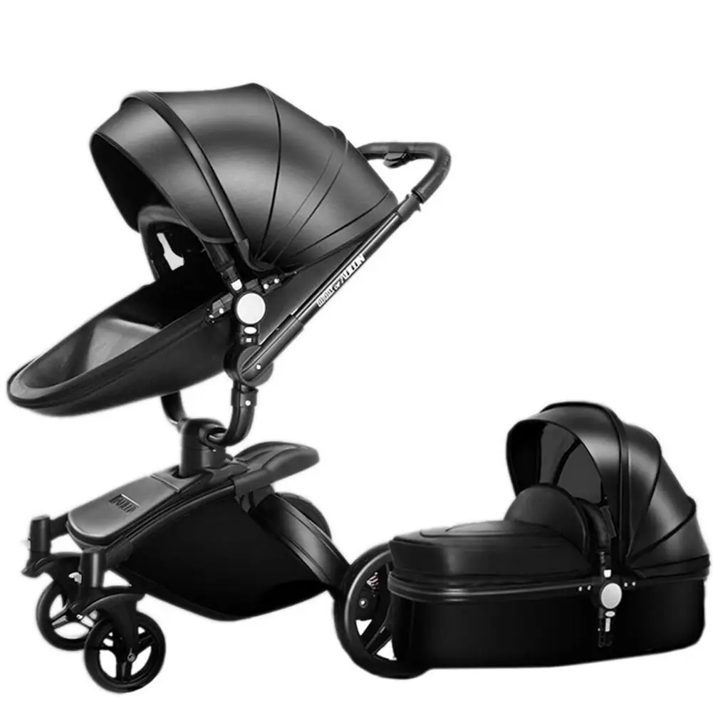 2 in 1 black Роскошная детская коляска 3 в 1 Высокая land-scape модная коляска европейский дизайн коляска на - Цвет: 2 in 1 black