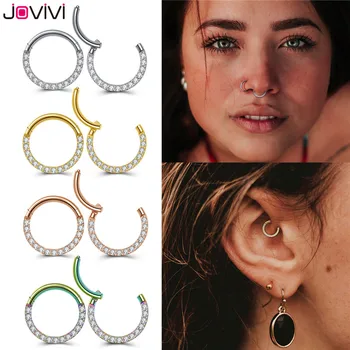 

Jovivi Stainless Steel 16G Twist Hinged Clicker Nose Septum Ring Cubic Zirconia Hoop Eyebrow Lip Ear Ring Body Piercing Jewelry