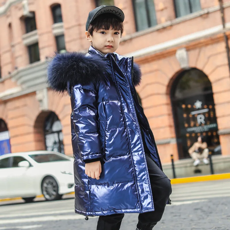 Dark Blue Г. Новая зимняя плотная теплая куртка; детская одежда для девочек; детская одежда; Верхняя одежда для мальчиков; пальто-парка с натуральным мехом; водонепроницаемый Зимний комбинезон - Цвет: Dark Blue