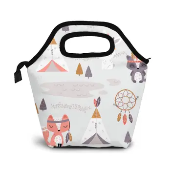

Tribal Woodland - Textile Nursery Pattern Design Lunch Bag Boxes Bags Portable Insulated Picnic Food Box for Women Men