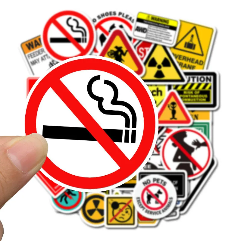 10/50pcs Pack Warn Sign Stickers Car Cool Luggage Funny Motorcycle Skateboard Guitar Waterproof PVC Graffiti Sticker Kids Toy