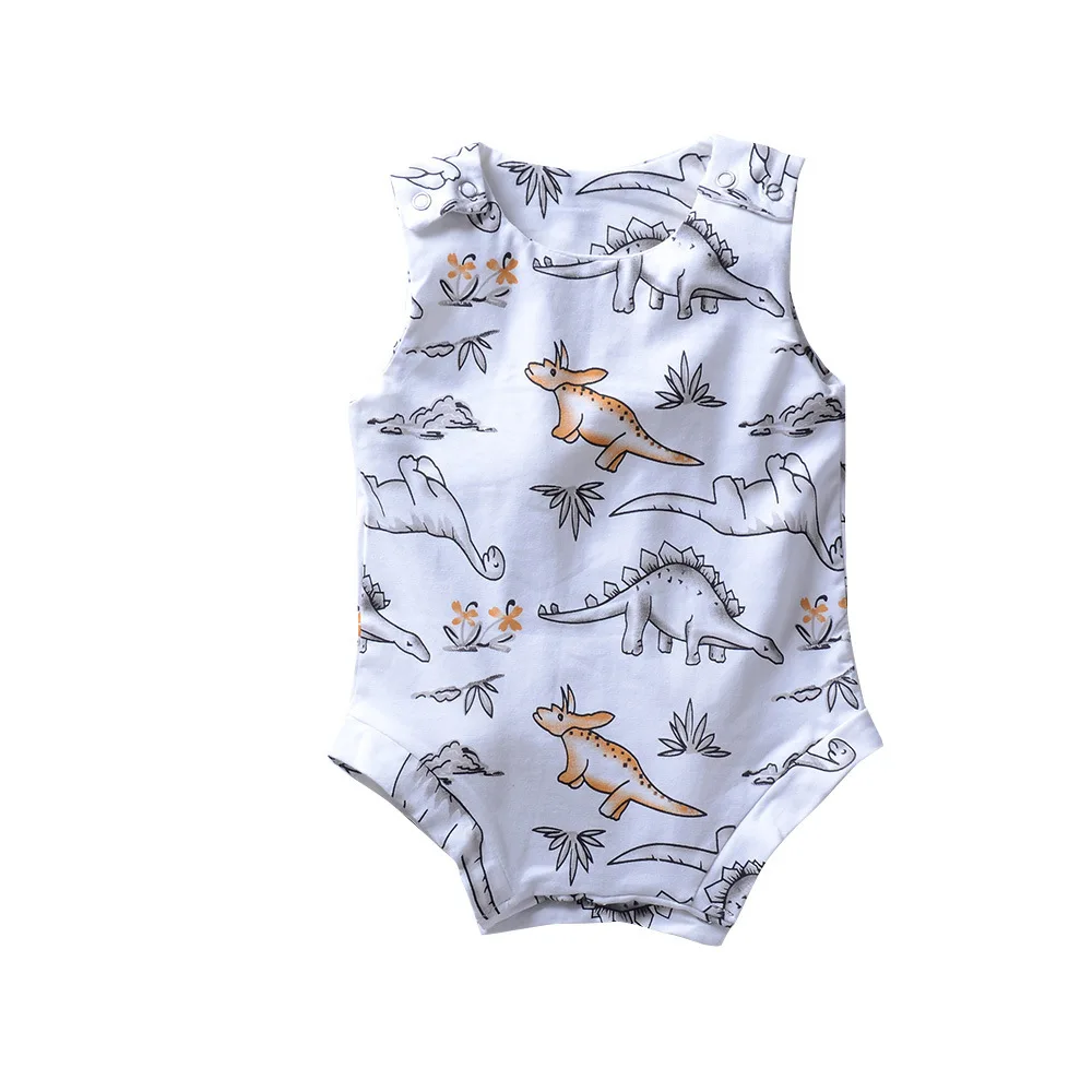 

2018 New Style Childrenswear INS Hot Selling Romper BOY'S Cartoon Dinosaur Printed Onesie Sleeveless Crawling Clothes