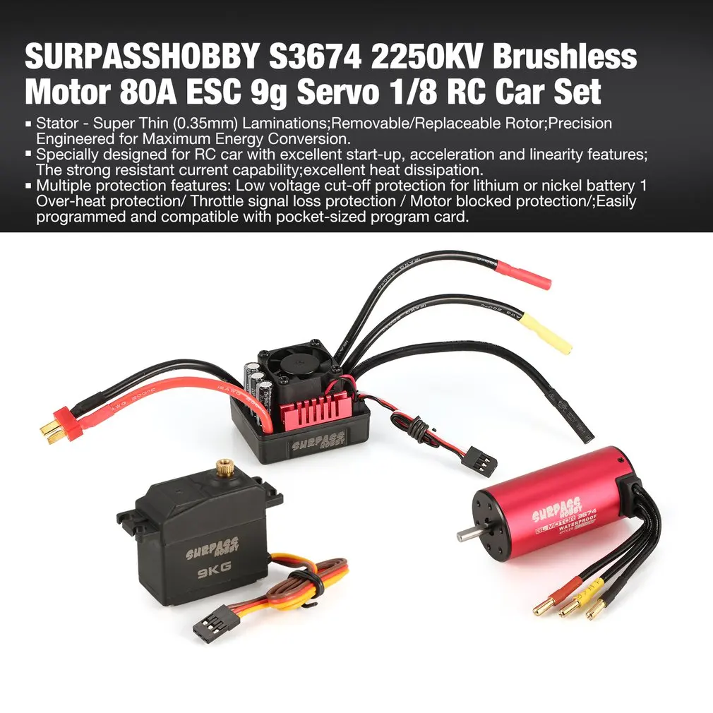 SURPASSHOBBY S3674 2250KV бесщеточный двигатель S-80A ESC с 9,0 кг HV сервопривод обновления бесщеточный комбо набор для 1/8 RC автомобиль грузовик