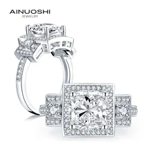 AINUOSHI 925 пробы серебро 2,50 карат огранка кушон Halo кольца для помолвки с искусственным бриллиантом женские обручальные кольца