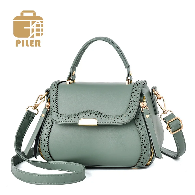 Элегантная женская сумка Piler кожаная через плечо ажурные повседневные тоуты