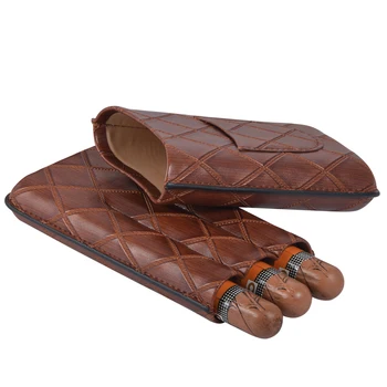 

Portable Leather Cigar Case with 3 Fingers Humidor for Party Travel Picnic Brown Cigar Box Special Cigar Accessories
