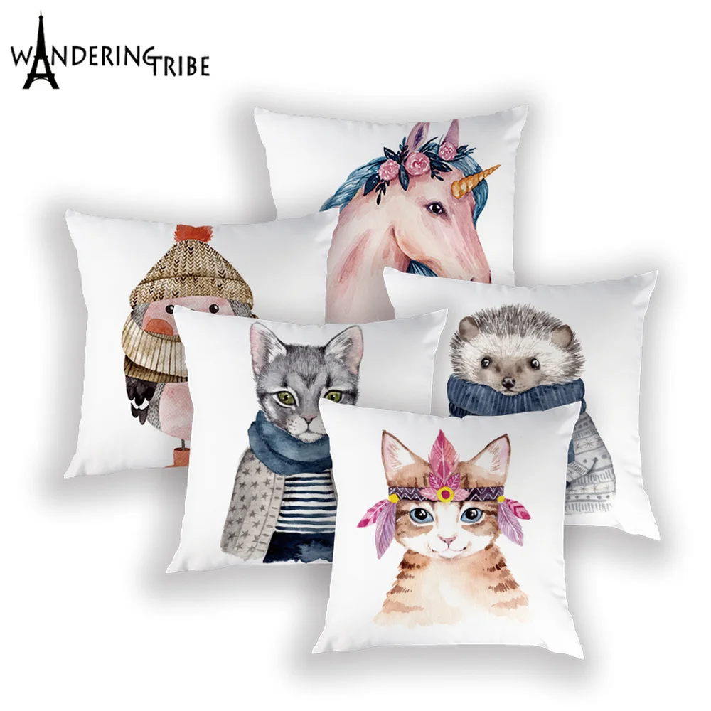 

Cartoon Unicorn Pillow Cover Cute Llama Decor Pillow Cases Animal Simple White Throw Cushion Sofa Decorative Bed Cushions Covers