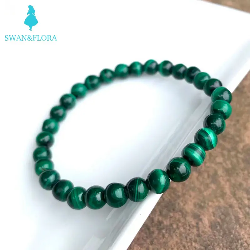 

6MM Genuine Natural Malachite Beads Bracelet Crystal Gift Woman Round Beads AAAAA