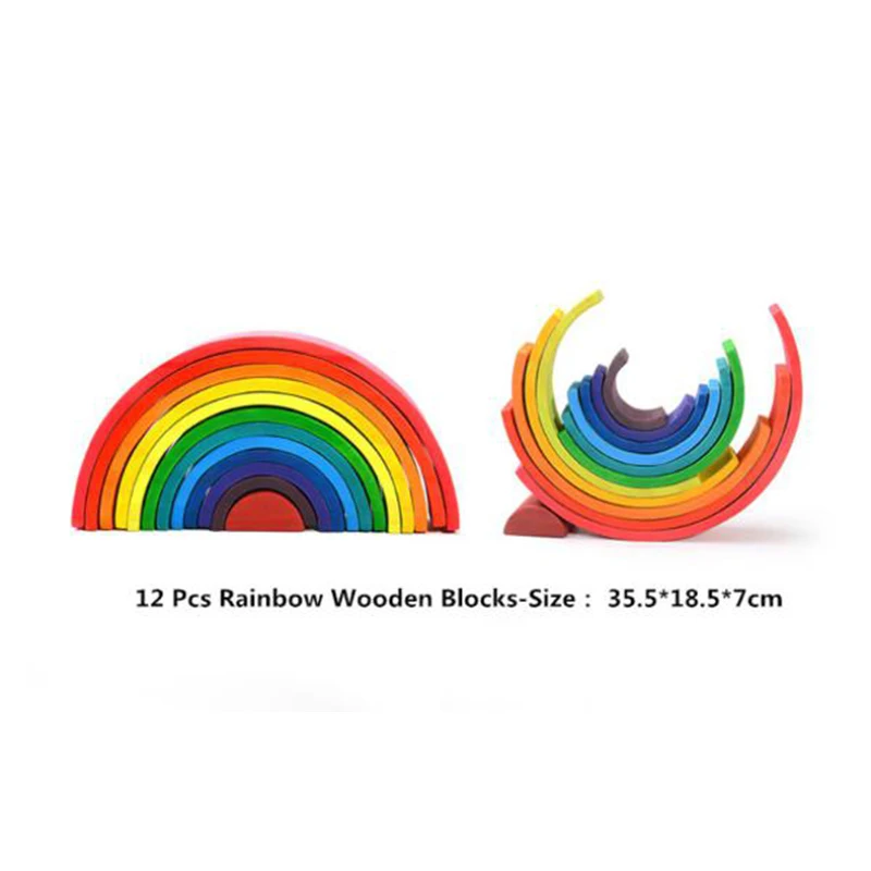 Ruizhi 12 шт. Arch Rainbow строительные блоки Деревянные Монтессори обучающие средства геометрические обучающие игры укладки игрушки-матрешки RZ1173 - Цвет: 12Pcs Rainbow Blocks