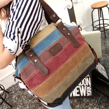 

Handbag Bag Shoulder Bag Satchel Satchel Rainbow Stripe Canvas Purse