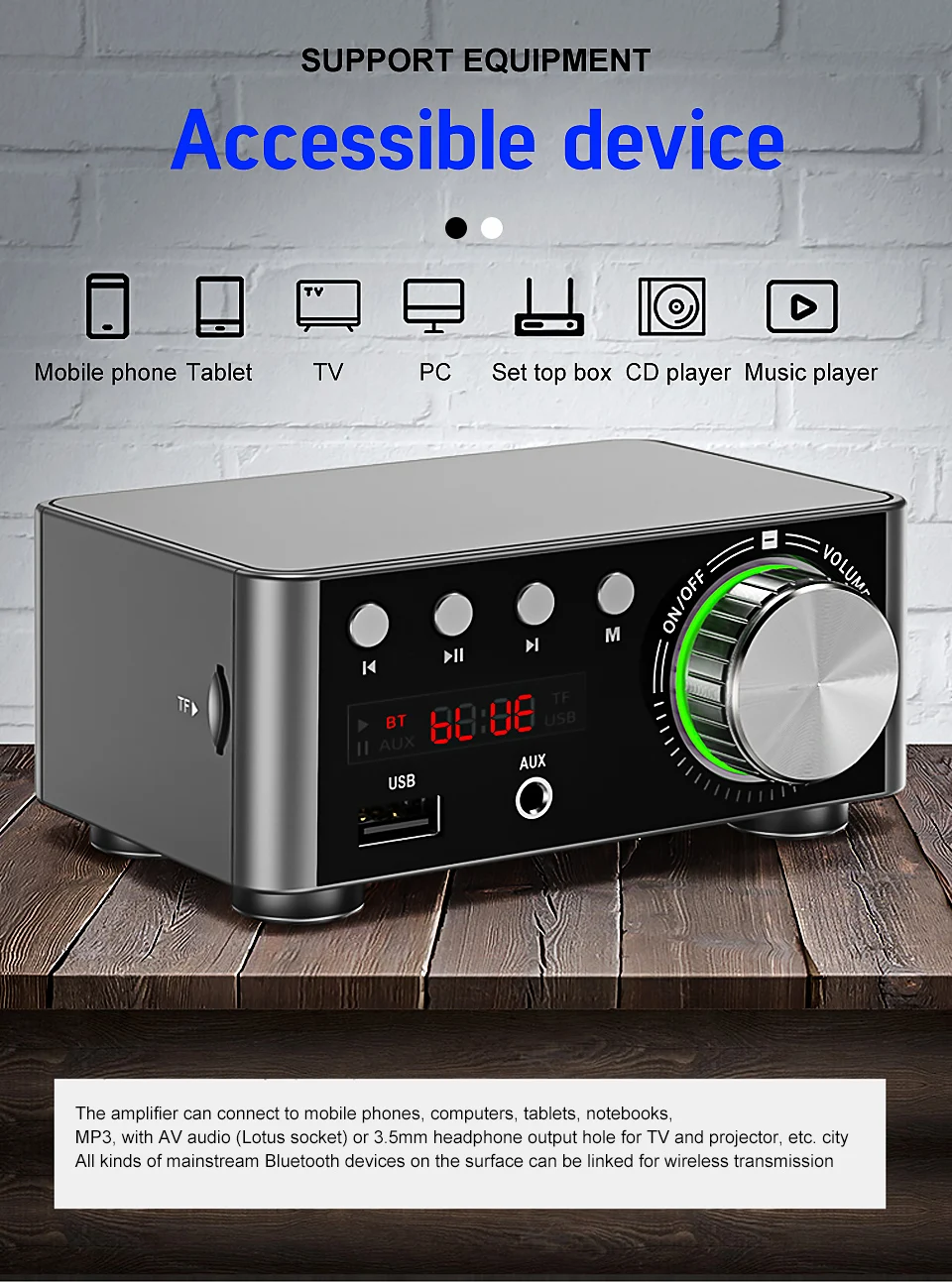 AIYIMA MA12070 Mini Sound Amplifier 5.0 Bluetooth Amplifiers Stereo HIFI Audio Amp 50W+50W USB TF MP3 Home Theater System integrated amplifier