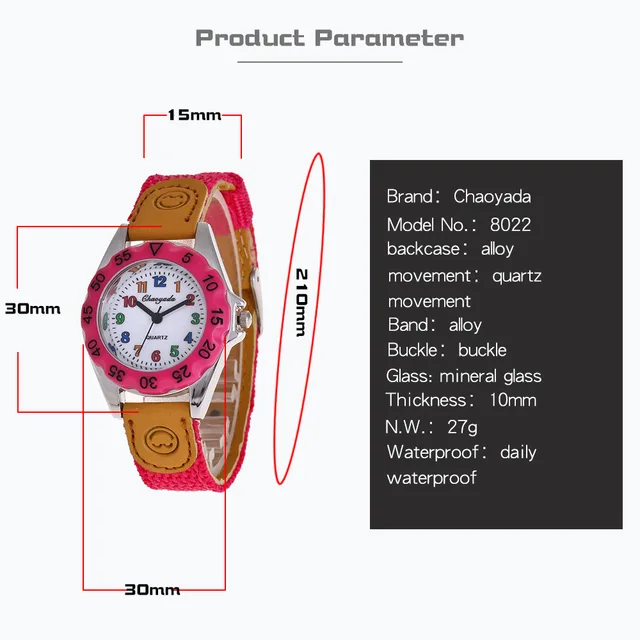귀여운 남아 여아 쿼츠 시계, 어린이 패브릭 스트랩, 학생 시간 시계 손목시계