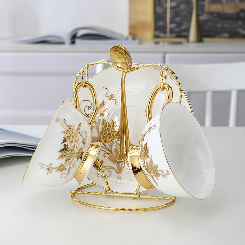 Creative Bone China Cup and Saucer Set French Afternoon Tea Gold Plated Coffee  Cup Sets Modern Home Living Room Desktop Tea Cups - AliExpress
