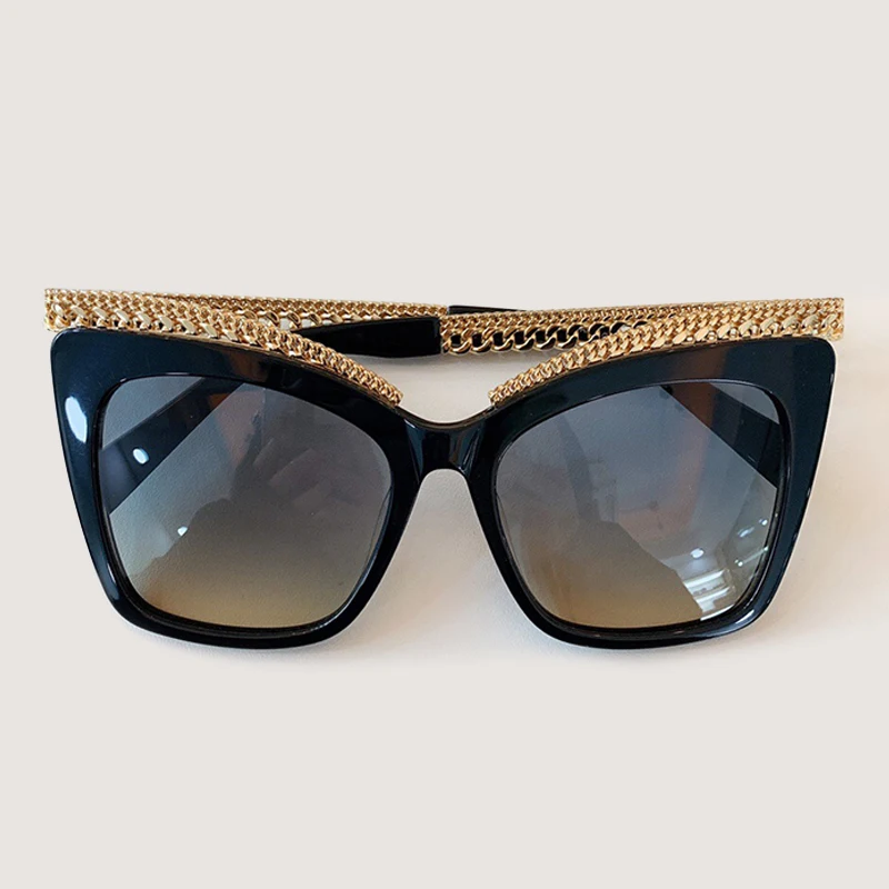 No.7 Sunglasses Негабаритные солнцезащитные очки кошачий глаз для женщин и мужчин, винтажные фирменные дизайнерские солнцезащитные очки с цепочкой UV400 - Цвет линз: No.7 Sunglasses