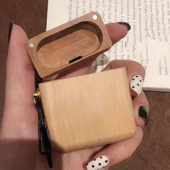 

Wooden Wireless Bluetooth Earphone Protective Case with Keychain Earbuds Protective Cover @M23