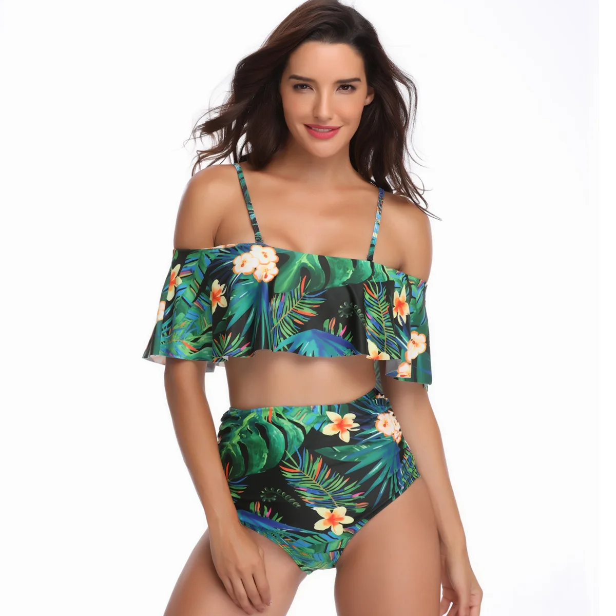 

2019 High Waist Bikini Bikin Lace Swimming Suit Multicolor Printing Swimwear plus size Maternity