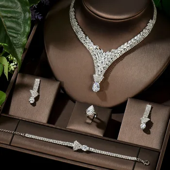 

HIBRIDE Vintage Bridal Necklace and Earrings Set Water Drop Design African Jewelry Set Nigerian Wedding bijoux dubai N-1431