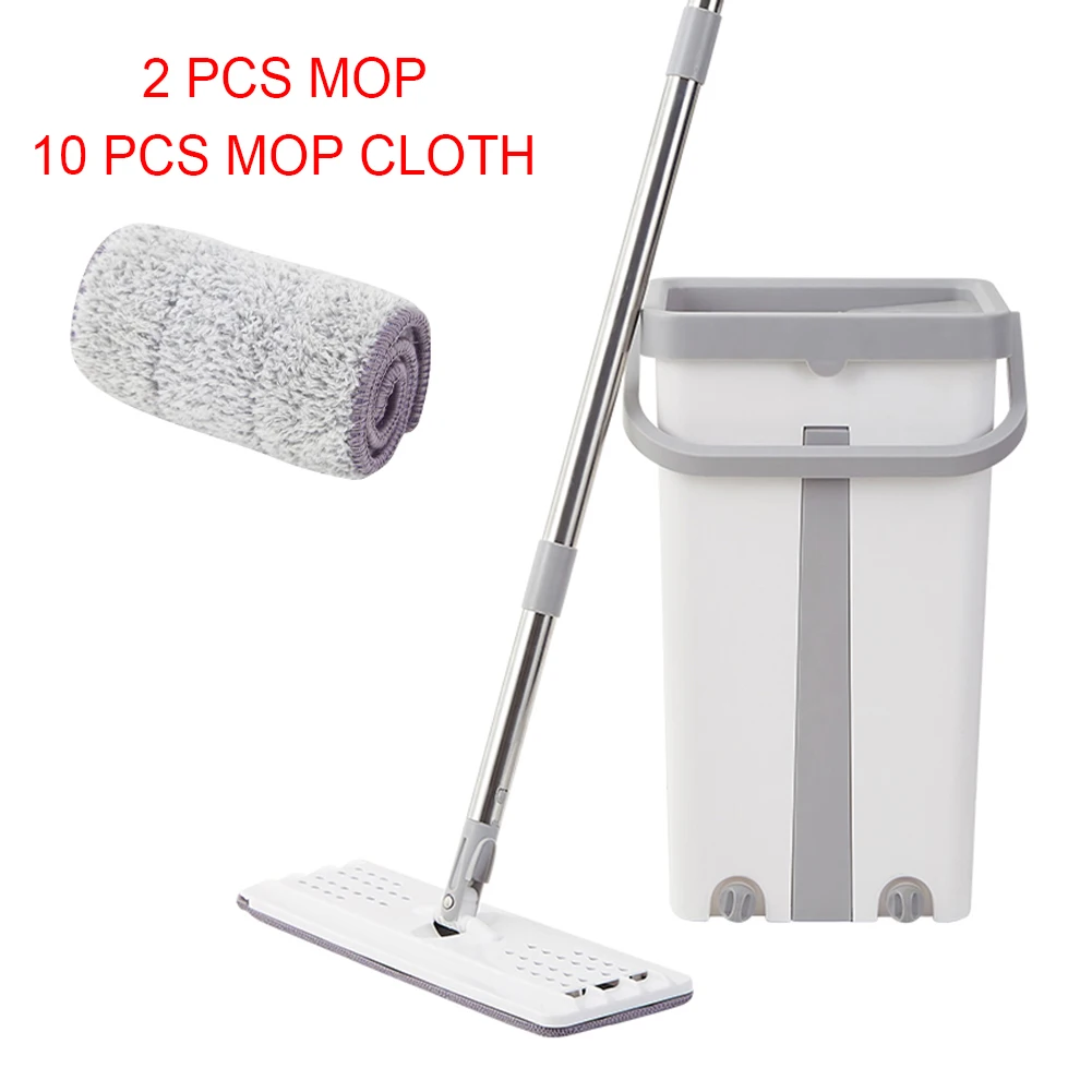 2pcs mop 10 cloths Набор Плоских ковшей для швабры с вращением на 360 градусов, инструмент для чистки ленивых, Избегайте мытья рук для дома PI669 - Цвет: 2pcs mop 10 cloths