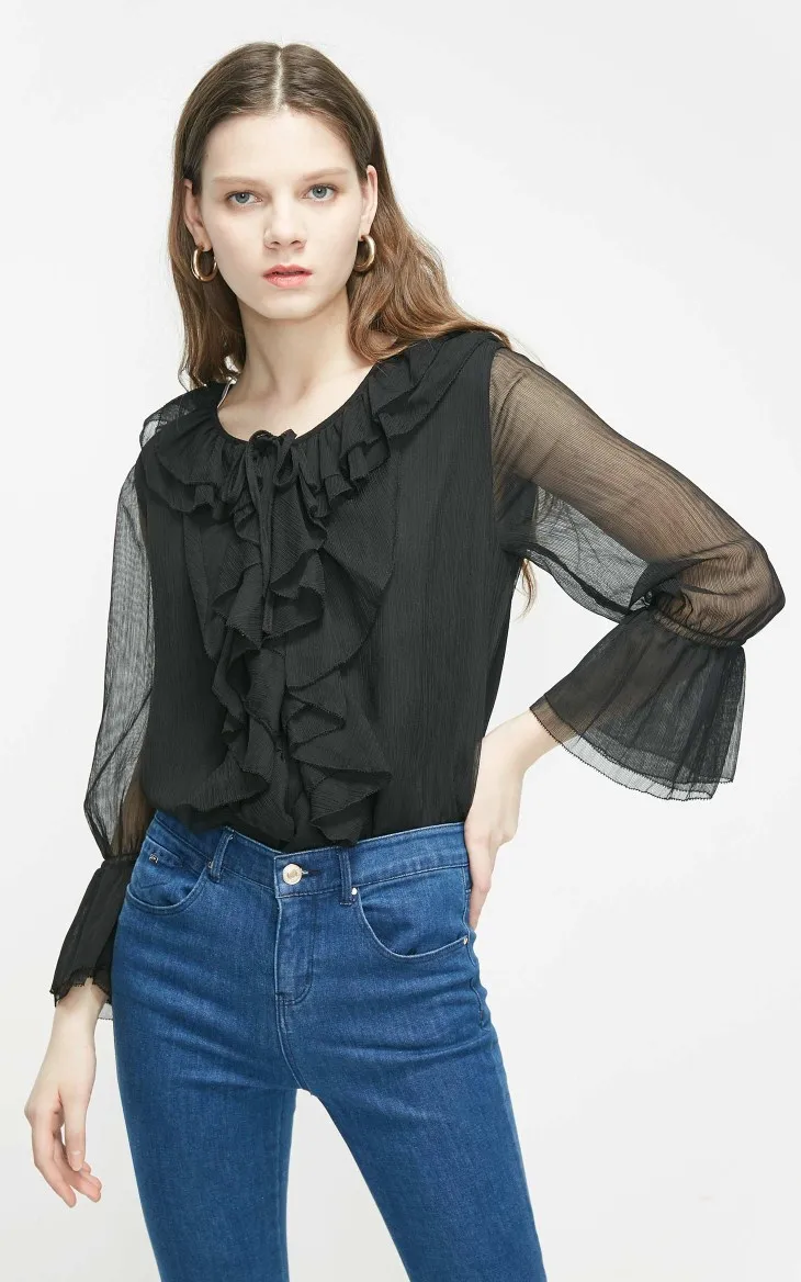 Vero Moda Женская винтажная шифоновая блузка с оборками | 319231506
