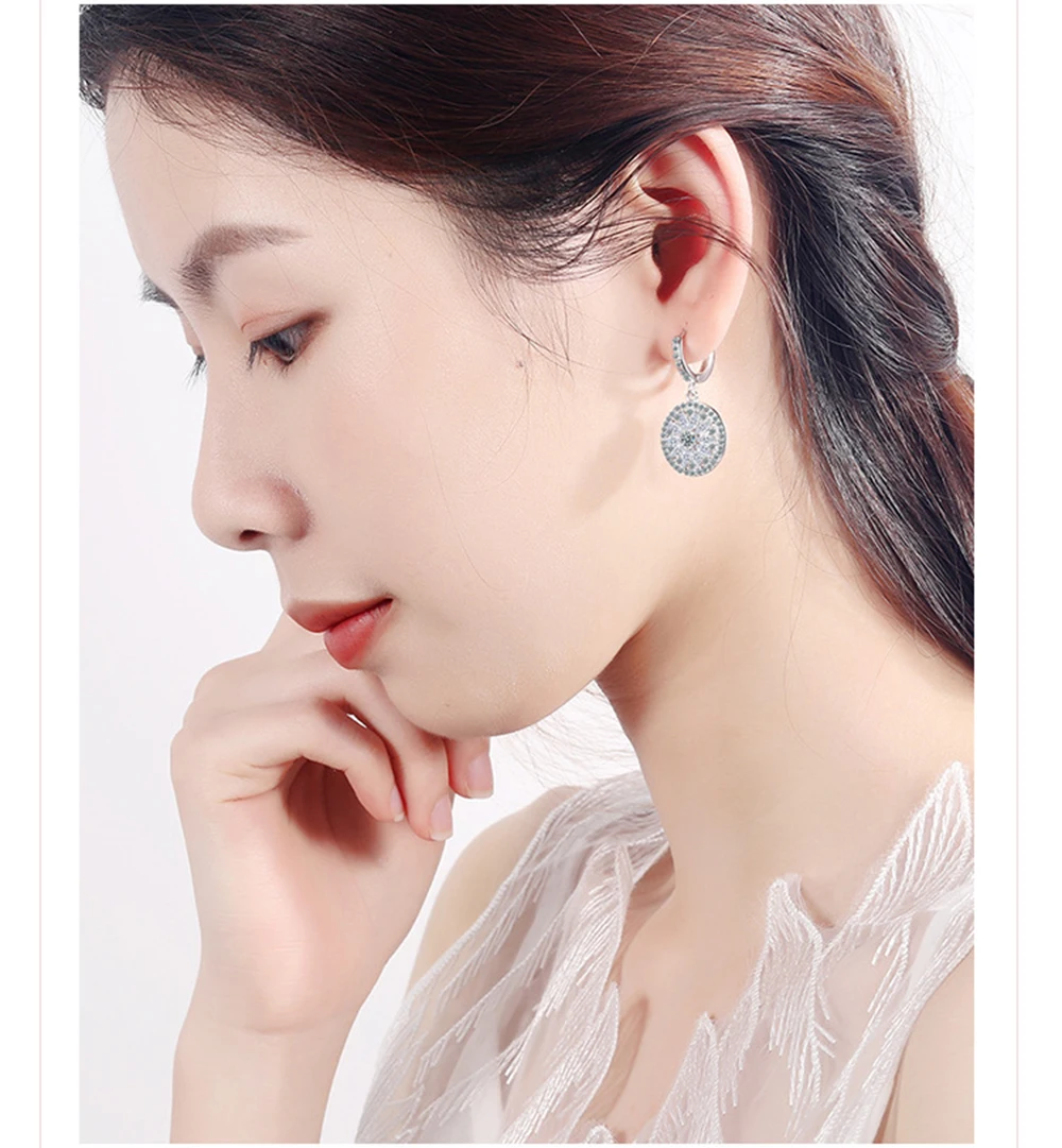 Fanqieliu S925 Stamp Silver Drop Earrings For Women New Round Crystal Luxury Jewelry Girl Gift Trendy FQL20411