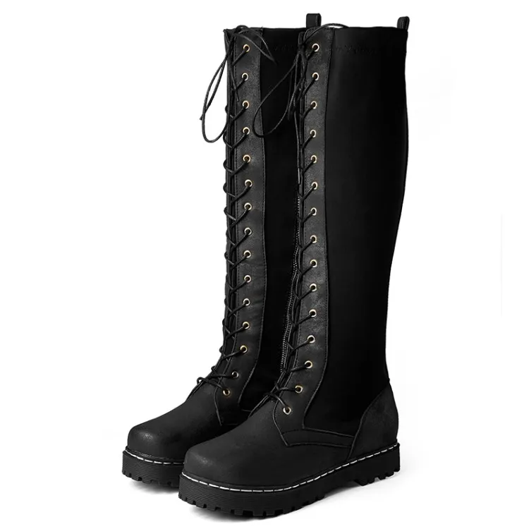 PXELENA/ г. Осенние рыцарские сапоги до колена для верховой езды женские армейские ботинки в стиле панк, готика, на молнии, на массивном низком каблуке Женская обувь, 43
