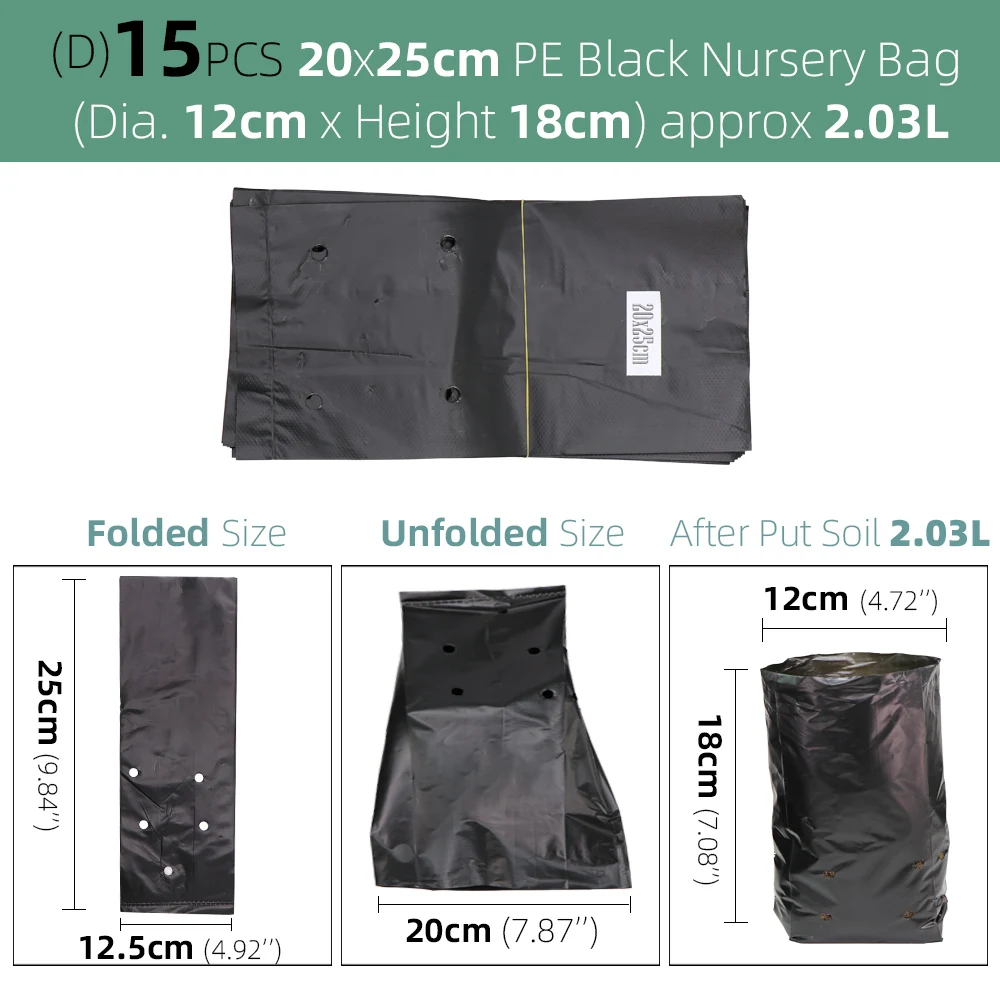 Nursing Growing Bags Pouch Black Plastic Pockets Breathable Garden Cultivation Indoor Outdoor Cultivation Planting Planter Pots