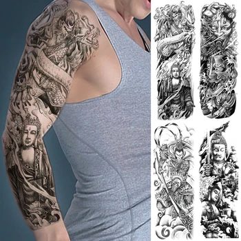 

Large Arm Sleeve Tattoo Dragon Buddha Monkey King Waterproof Temporary Fake Tatoo Sticker Skull Japanese Men Women Full Tatto